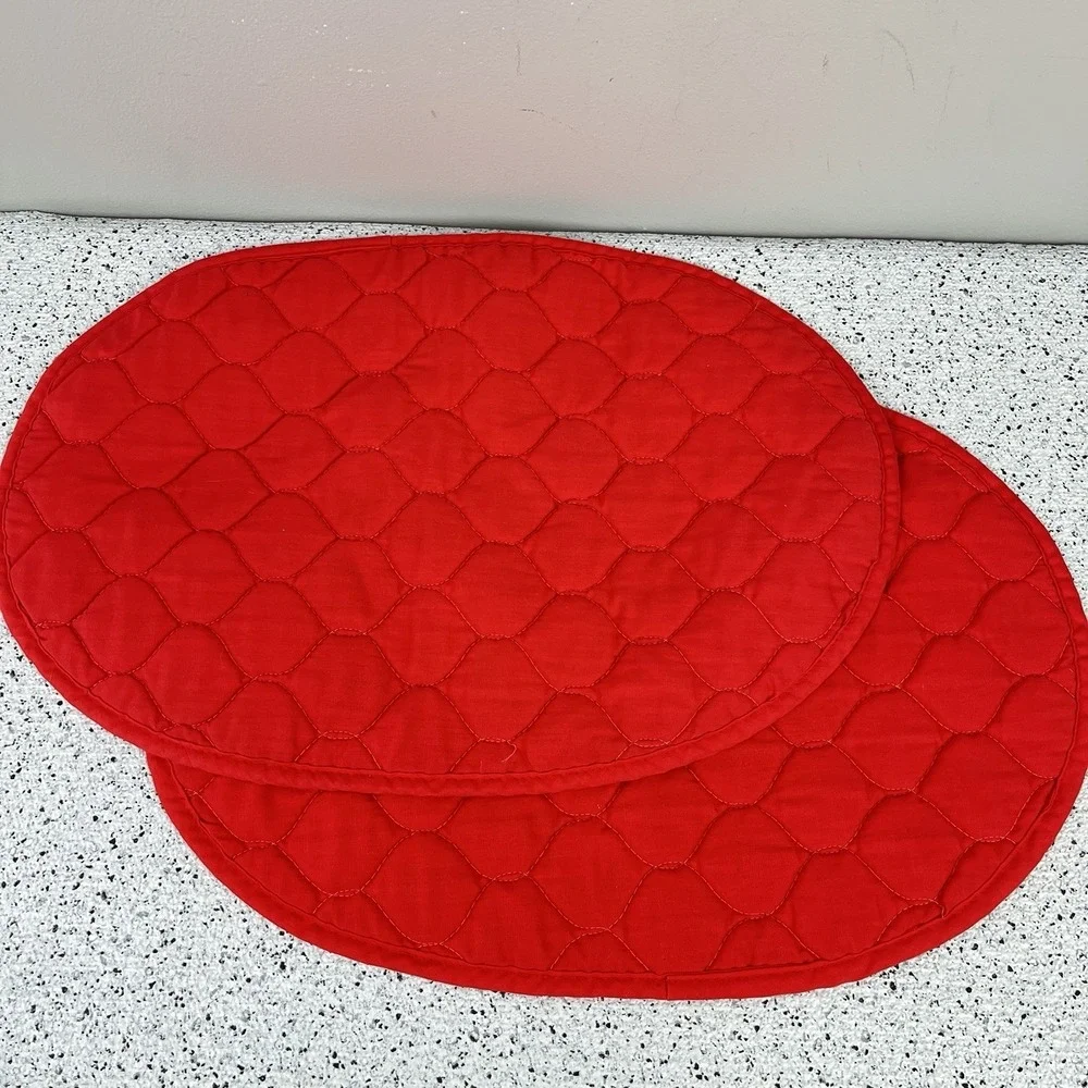 Quilted Strawberry Vintage Placemats Red Blue Oval Whimsical Farmhouse Set‎ of 2
